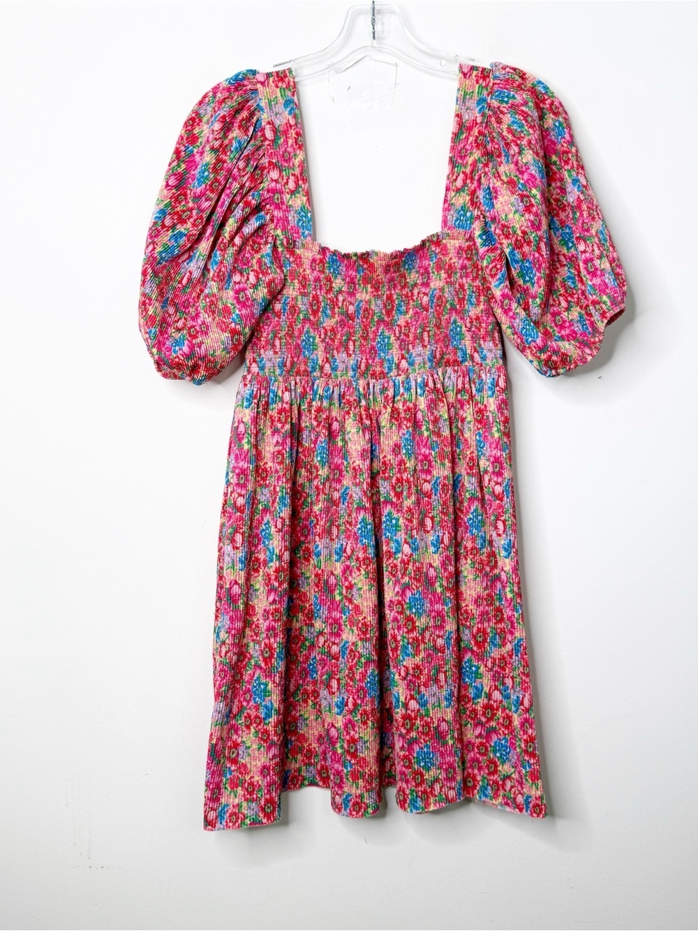 ZARA | Floral Square Neck Puff Sleeve Cottagecore Stretchy Mini Dress Small - Picture 2 of 5